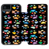 Farbige Pfotendrucke Incipio iPhone Geldbeutel-Hülle (Folio Geöffnet)