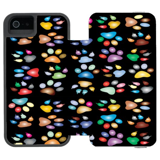 Farbige Pfotendrucke Incipio iPhone Geldbeutel-Hülle (Folio Geöffnet)