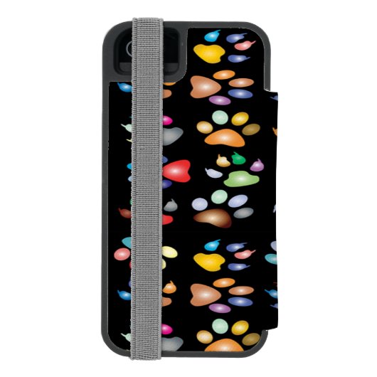 Farbige Pfotendrucke Incipio iPhone Geldbeutel-Hülle (Folio Rückseite)