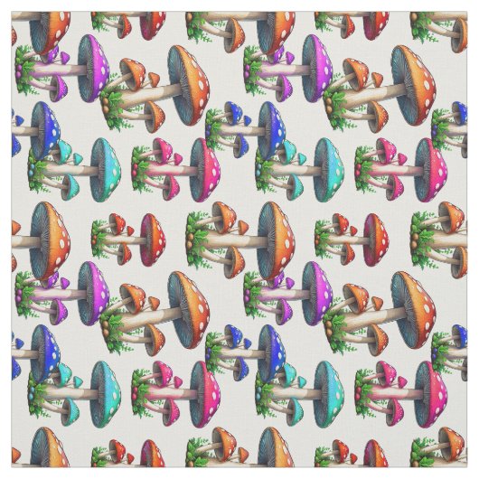 Farbige Pilze auf weißem Hintergrund Textil Stoff (Muster)