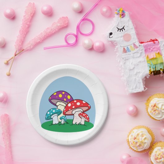 Farbige Pilze Pappteller (Party)