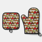 Farbige Pilzgestaltung Ofenhandschuh & Topflappen-Set (Vorderseite)