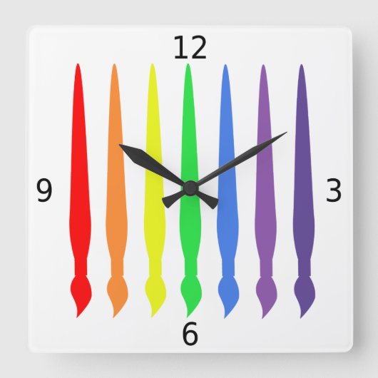 Farbige Pinsel, einfach, modern, farbig Quadratische Wanduhr (Vorderseite)