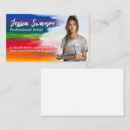 Farbige Pinselstriche | Young Woman Artist Visitenkarte (Vorne/Hinten)