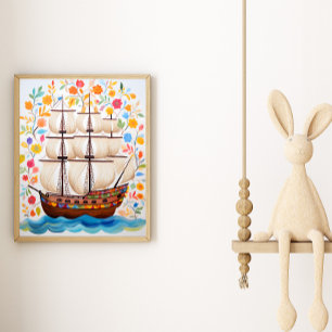 Farbige Piratenschiff-Kunstposter Poster