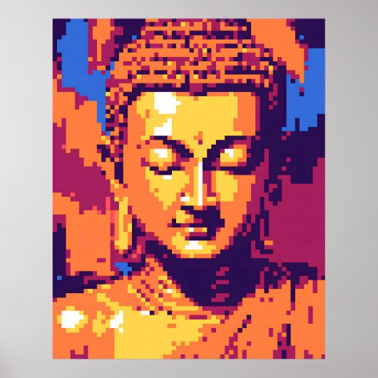 Farbige Pixelkunst | Buddha vermitteln Poster (Vorne)