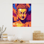 Farbige Pixelkunst | Buddha vermitteln Poster (Küche)