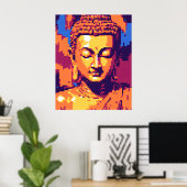 Farbige Pixelkunst | Buddha vermitteln Poster (Heimbüro)