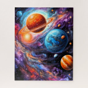 Farbige Planeten und Ringplanet-Weltraum Puzzle