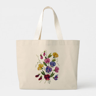 Farbige Platterbsen bestickt große Tote-Tasche Jumbo Stoffbeutel