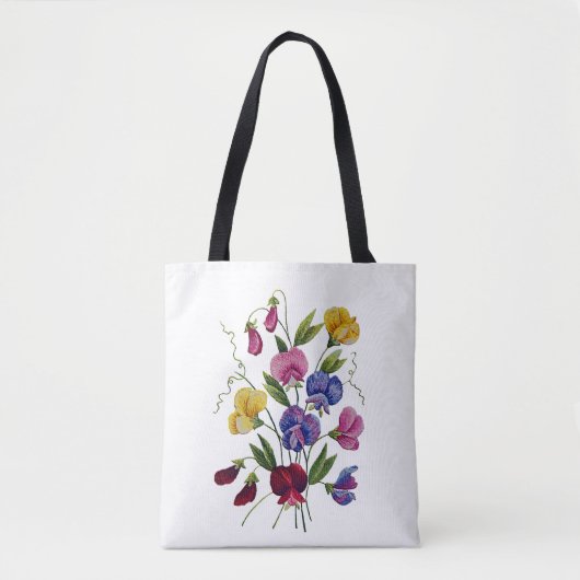 Farbige Platterbsen Imitate bestickt Tote Tasche (Vorderseite)