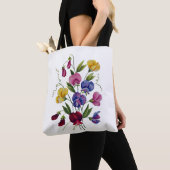 Farbige Platterbsen Imitate bestickt Tote Tasche (Von Nahem)