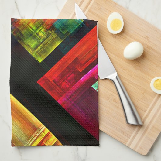 Farbige Plätze Modernes Abstraktes Kunstmuster #04 Geschirrtuch (Viertel Falte)