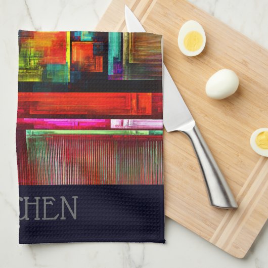 Farbige Plätze Modernes Abstraktes Kunstmuster #04 Geschirrtuch (Viertel Falte)