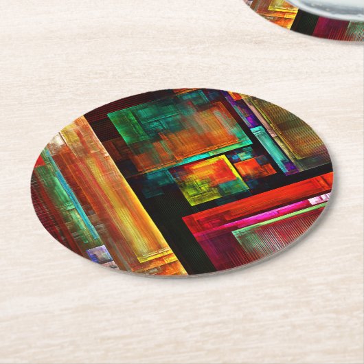Farbige Plätze Modernes Abstraktes Kunstmuster #04 Runder Pappuntersetzer (Angewinkelt)