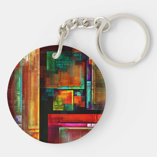 Farbige Plätze Modernes Abstraktes Kunstmuster #04 Schlüsselanhänger (Rückseite)