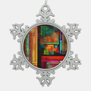 Farbige Plätze Modernes Abstraktes Kunstmuster #04 Schneeflocken Zinn-Ornament