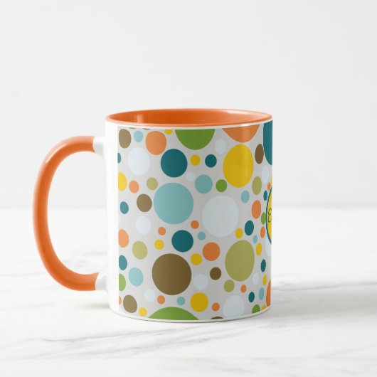 Farbige Polka Dots Muster Name des Monogramms Tasse (Links)