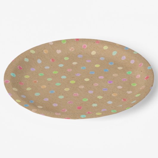 Farbige Polka-Punkte auf Imitate Kraft Papier Hint Pappteller (Schrägansicht)