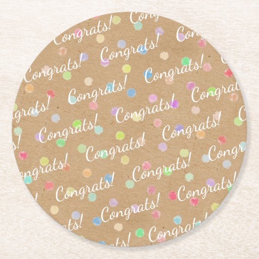 Farbige Polka-Punkte auf Imitate Kraft Papier Hint Runder Pappuntersetzer (Vorderseite)