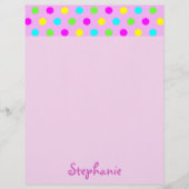 Farbige Polka-Punkte auf rosa Mädchenname Briefbogen (Vorderseite)