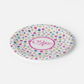 farbige Polka-Punkte Pappteller (Schrägansicht)