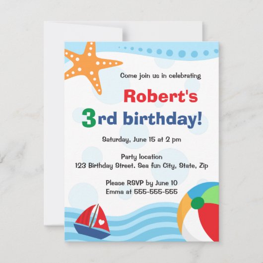 Farbige Pool- oder Beach-Party Einladung für Kinde (Vorderseite)