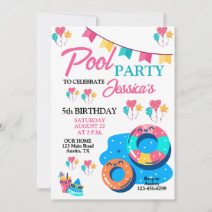 Farbige Poolparty-Geburtstagsfeier Einladung
