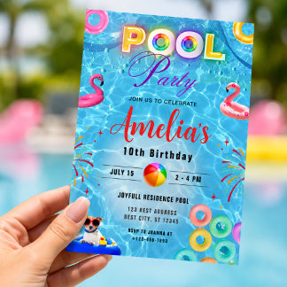 Farbige Poolparty-Geburtstagsfeier-Einladung  Einladung