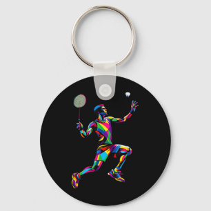 Farbige Pop-Art-Badminton-Spieler-Shuttle-Badminto Schlüsselanhänger
