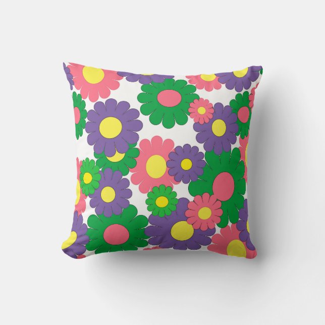 Farbige Pop Art Blume Muster Kissen (Vorderseite)