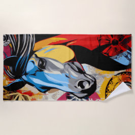Farbige Pop-Art-Pferde-Illustration Strandtuch