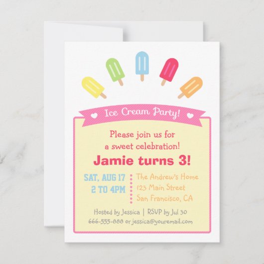 Farbige Popsicle Summer Party Einladungen (Vorderseite)