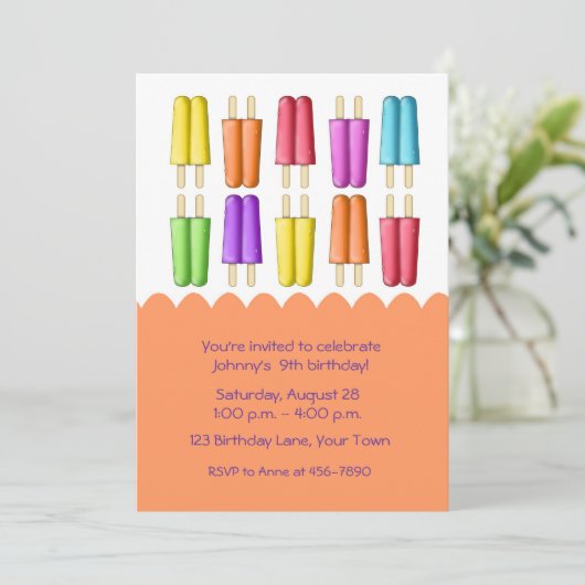 Farbige Popsikel Einladung (Stehend Vorderseite)
