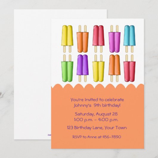 Farbige Popsikel Einladung (Vorne/Hinten)