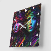 Farbige Portraits von zwei Frauen Quadratische Wanduhr (Winkel)