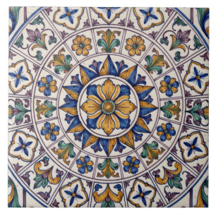 Farbige portugiesische Azulejo-Rosettenmedaillon Fliese