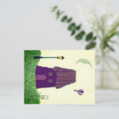 Farbige Postkarte mit Haus, Heißluftballon, Katze (Stehend Vorderseite)