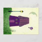 Farbige Postkarte mit Haus, Heißluftballon, Katze (Vorderseite)