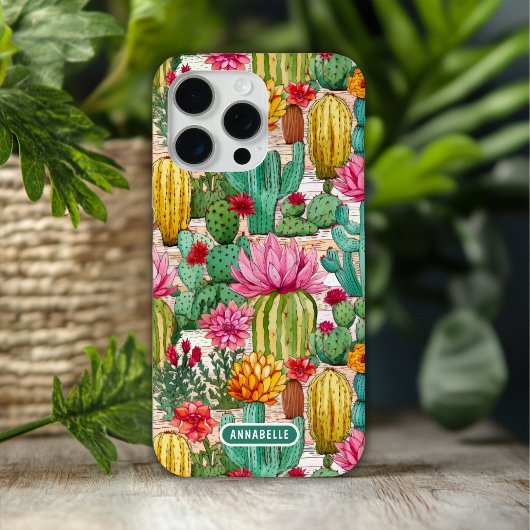 Farbige Preppy Cactus Floral Personalisiert Name Case-Mate iPhone Hülle