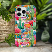 Farbige Preppy Cactus Floral Personalisiert Name Case-Mate iPhone Hülle