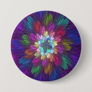 Farbige psychedelische Blumen-Abstract-Fraktal-Kun Button