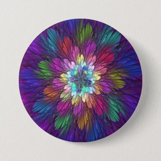Farbige psychedelische Blumen-Abstract-Fraktal-Kun Button (Vorderseite)