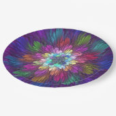 Farbige psychedelische Blumen-Abstract-Fraktal-Kun Pappteller (Schrägansicht)
