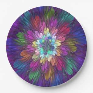 Farbige psychedelische Blumen-Abstract-Fraktal-Kun Pappteller
