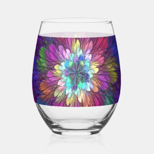 Farbige psychedelische Blumen-Abstract-Fraktal-Kun Weinglas Ohne Stiel