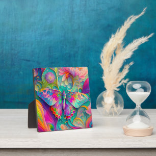 Farbige psychedelische Butterfly und Blumen Fotoplatte