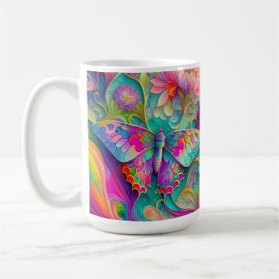 Farbige psychedelische Butterfly und Blumen  Kaffeetasse
