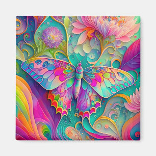 Farbige psychedelische Butterfly und Blumen Magnet