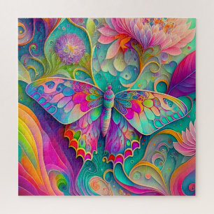 Farbige psychedelische Butterfly und Blumen Puzzle